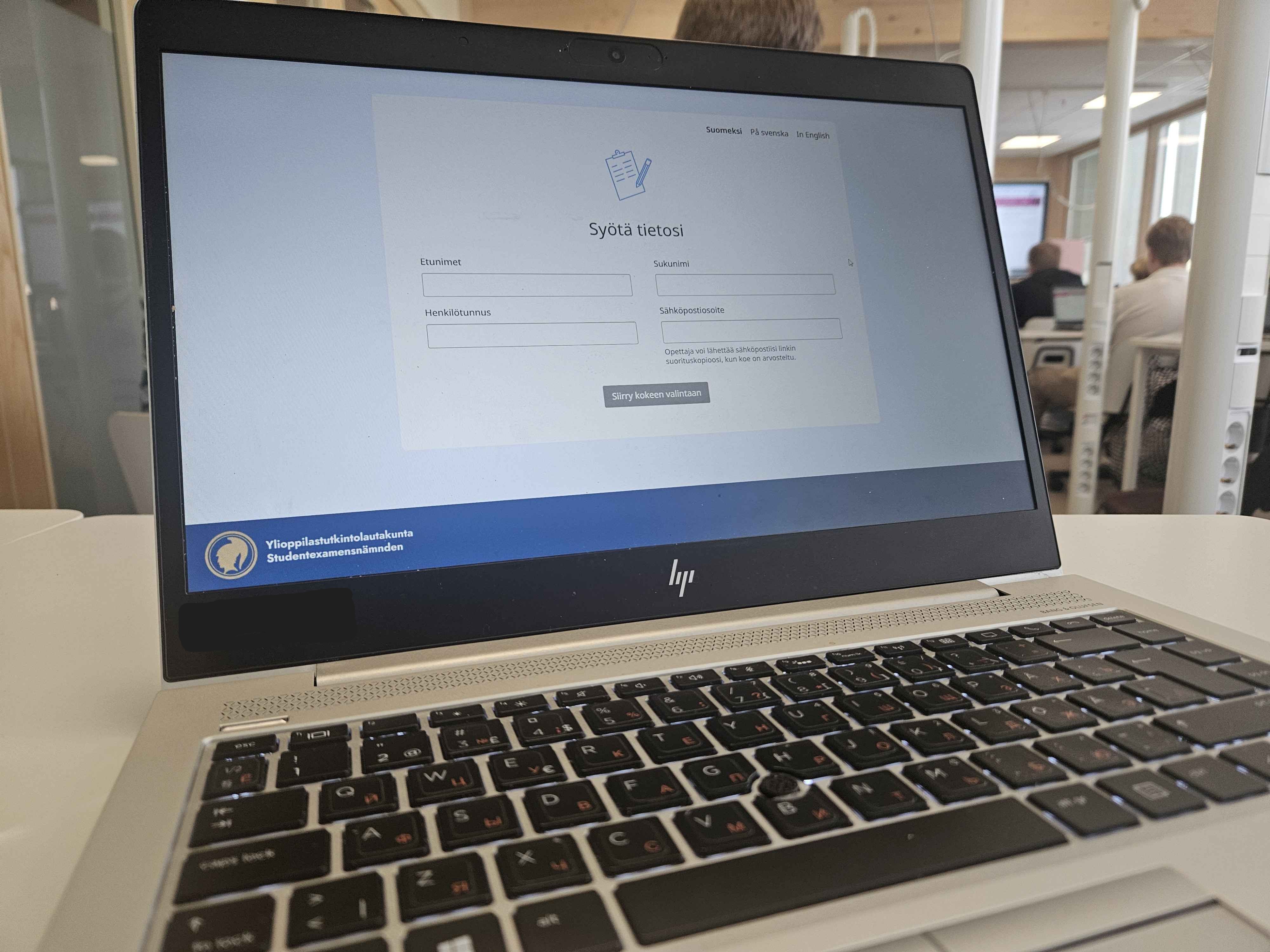Koejärjestelmä opiskelijan läppärillä